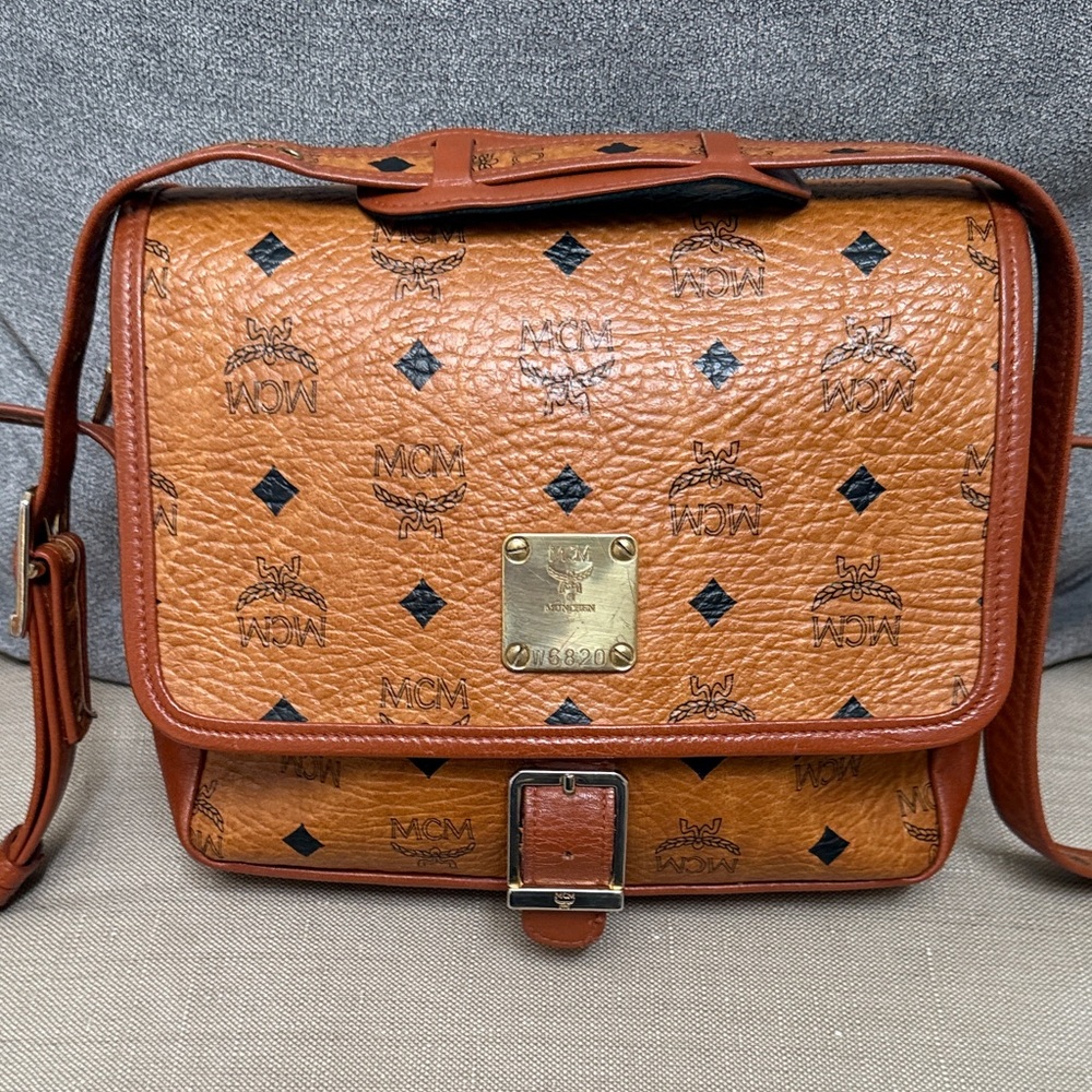 MCM Tan Leather Messenger Bag